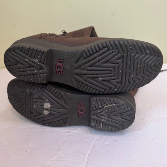 UGG ELSA Waterproof Tall Leather Suede Boots Zipper Laces Brown Winter Neutral 6 - Picture 11 of 16